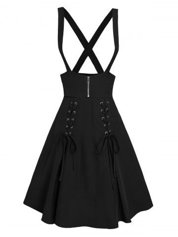 Lace Up Crisscross Suspender Skirt - BLACK - XL