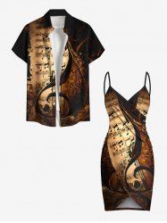 Distressed Music Symbol Print Plus Size Matching Outfit For Couples -  