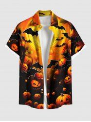 Chemise grande taille à boutons et poches pour homme, imprimé citrouille, lanterne, chauve-souris, Halloween - Orange 5XL