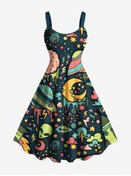 Plus Size Galaxy Star Moon Planet Alien Print Hawaii Tank Dress -  