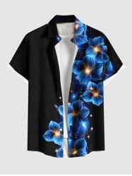 Plus Size Flowers Glitter 3D Print Buttons Pocket Hawaii Shirt For Men -  
