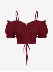 Plus Size Cinched Ruched Ruffles Cold Shoulder Cami Top -  