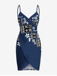 Plus Size Flower Ethnic Graphic Print Hawaii Convertible Beach Cover Up -  