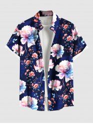 Plus Size Ombre Flower Print Hawaii Button Pocket Shirt For Men -  