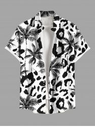 Chemise hawaïenne grande taille à imprimé léopard et cocotiers pour homme - Noir 3XL