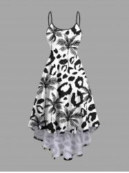 Plus Size Coconut Tree Leopard Print Hawaii High Low Asymmetric Cami Dress -  