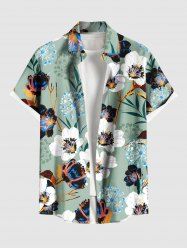 Plus Size Ombre Flower Leaf Print Hawaii Button Pocket Shirt For Men -  