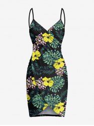 Robe de plage convertible grande taille à imprimé feuilles tropicales et fleurs d'hibiscus hawaïennes - Noir 3X