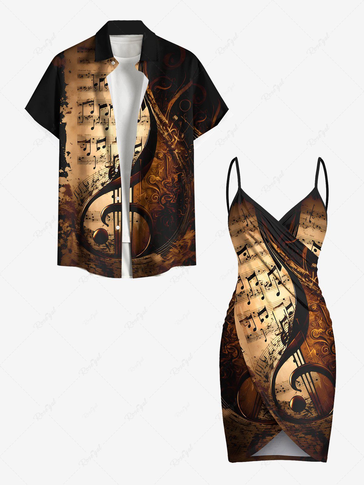 Shop Distressed Music Symbol Print Plus Size Matching Outfit For Couples  