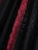 Gothic Jacquard Pointelle Hollow Out Contrast Piping Top and Lace Up Cinched Two Tone A Line Skirt Plus Size Outfit -  