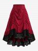 Gothic Jacquard Pointelle Hollow Out Contrast Piping Top and Lace Up Cinched Two Tone A Line Skirt Plus Size Outfit -  