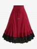 Gothic Jacquard Pointelle Hollow Out Contrast Piping Top and Lace Up Cinched Two Tone A Line Skirt Plus Size Outfit -  