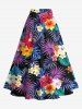 Ensemble assorti haut cintré uni et jupe trapèze fendue à imprimé feuilles tropicales et fleurs d'hibiscus hawaïennes grande taille - Concorde 