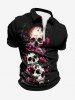 Tenue assortie grande taille pour couple, motif tête de mort et rose, pour Halloween - Noir 