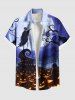 Halloween Pumpkin Lantern Skeleton Wizard Tree Moon Print Plus Size Matching Outfit For Couples -  