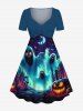 Halloween Pumpkin Ghost Bat Galaxy Print Plus Size Matching Outfit For Couples -  