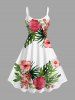 Tenue de plage hawaïenne assortie grande taille à imprimé feuilles tropicales et fleurs d'hibiscus pour couples - Blanc 