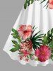 Tenue de plage hawaïenne assortie grande taille à imprimé feuilles tropicales et fleurs d'hibiscus pour couples - Blanc 