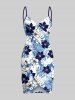 Tenue de plage hawaïenne assortie grande taille à imprimé feuilles tropicales et fleurs d'hibiscus pour couples - Bleu 