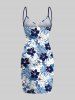 Tenue de plage hawaïenne assortie grande taille à imprimé feuilles tropicales et fleurs d'hibiscus pour couples - Bleu 