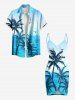 Tenue de plage hawaïenne assortie grande taille à imprimé oiseaux de mer et cocotiers, colorblock, pour couples - Bleu clair 