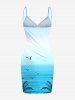 Tenue de plage hawaïenne assortie grande taille à imprimé oiseaux de mer et cocotiers, colorblock, pour couples - Bleu clair 