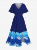 Tenue de plage hawaïenne assortie grande taille à imprimé feuilles tropicales et fleurs d'hibiscus pour couples - Bleu 