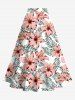 Jupe trapèze fendue hawaïenne grande taille à imprimé feuilles tropicales et fleurs d'hibiscus - Rose clair 3X