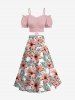 Jupe trapèze fendue hawaïenne grande taille à imprimé feuilles tropicales et fleurs d'hibiscus - Rose clair 3X