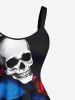 Plus Size Skull Rose Flower Print Halloween A Line Tank Dress -  