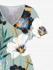 Plus Size Ombre Flower Leaf Print Hawaii Split Pocket A Line Midi Dress -  