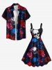 Robe trapèze grande taille à imprimé tête de mort et roses pour Halloween - Noir 5X