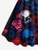 Robe trapèze grande taille à imprimé tête de mort et roses pour Halloween - Noir 5X