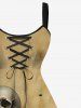Plus Size Distressed Skull Rose Flower Print Halloween Lace Up A Line Tank Dress -  