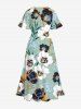 Plus Size Ombre Flower Leaf Print Hawaii Split Pocket A Line Midi Dress -  