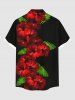 Plus Size Tropical Leaf Hibiscus Flower Print Hawaii Button Pocket Shirt For Men -  
