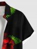 Plus Size Tropical Leaf Hibiscus Flower Print Hawaii Button Pocket Shirt For Men -  
