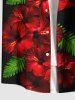 Plus Size Tropical Leaf Hibiscus Flower Print Hawaii Button Pocket Shirt For Men -  