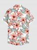 Plus Size Tropical Leaf Hibiscus Flower Print Hawaii Button Pocket Shirt For Men -  