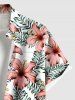 Plus Size Tropical Leaf Hibiscus Flower Print Hawaii Button Pocket Shirt For Men -  