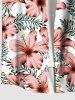 Plus Size Tropical Leaf Hibiscus Flower Print Hawaii Button Pocket Shirt For Men -  