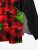 Plus Size Tropical Leaf Hibiscus Flower Print Hawaii Split Pocket A Line Midi Dress -  