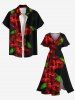 Plus Size Tropical Leaf Hibiscus Flower Print Hawaii Split Pocket A Line Midi Dress -  