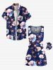 Plus Size Ombre Flower Print Hawaii Drawstring Pocket Romper -  