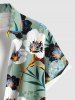 Plus Size Ombre Flower Leaf Print Hawaii Button Pocket Shirt For Men -  