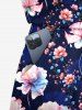 Combinaison hawaïenne grande taille à imprimé floral ombré et cordon de serrage avec poches - Bleu profond 6X