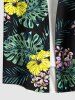 Plus Size Tropical Leaf Hibiscus Flower Print Hawaii Button Pocket Shirt For Men -  