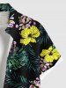 Plus Size Tropical Leaf Hibiscus Flower Print Hawaii Button Pocket Shirt For Men -  