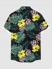 Plus Size Tropical Leaf Hibiscus Flower Print Hawaii Button Pocket Shirt For Men -  