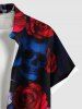 Chemise grande taille à imprimé tête de mort et roses pour homme, avec poches boutonnées et imprimé Halloween - Noir 6XL